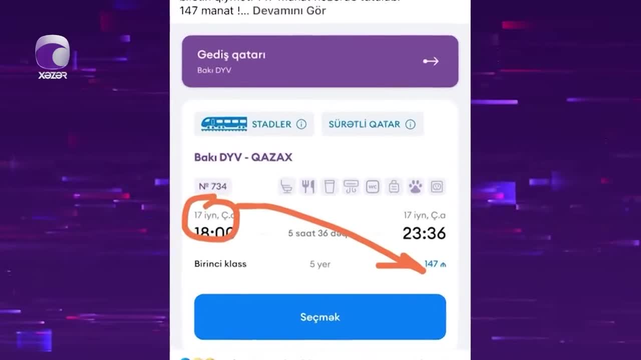 Bakı-Qazax qatarına bilet qiymətləri müzakirə yaratdı