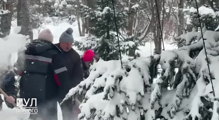 Lukaşenko həyətində qar təmizlədi