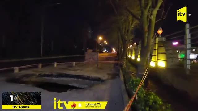 Çobanzadə küçəsində yol çökdü