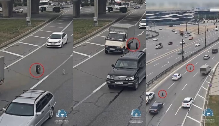 Paytaxtda yük avtomobili qəfildən dağıldı – təkərlər havada qaldı