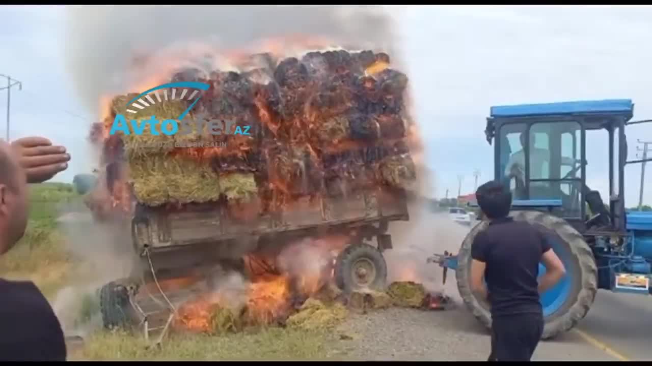İmişlidə yanan ot tayası traktorun qoşqusunu da alışdırdı 