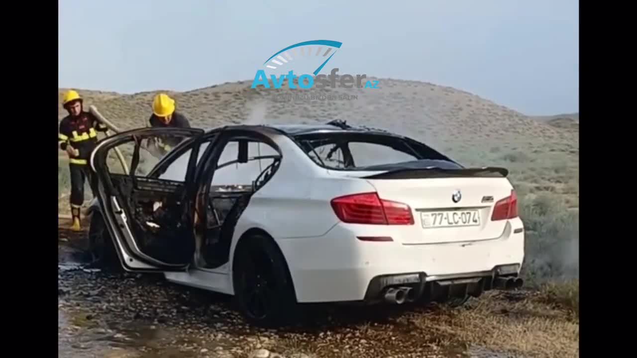 Goranboyda hərəkətdə olan “BMW” alışıb yandı 