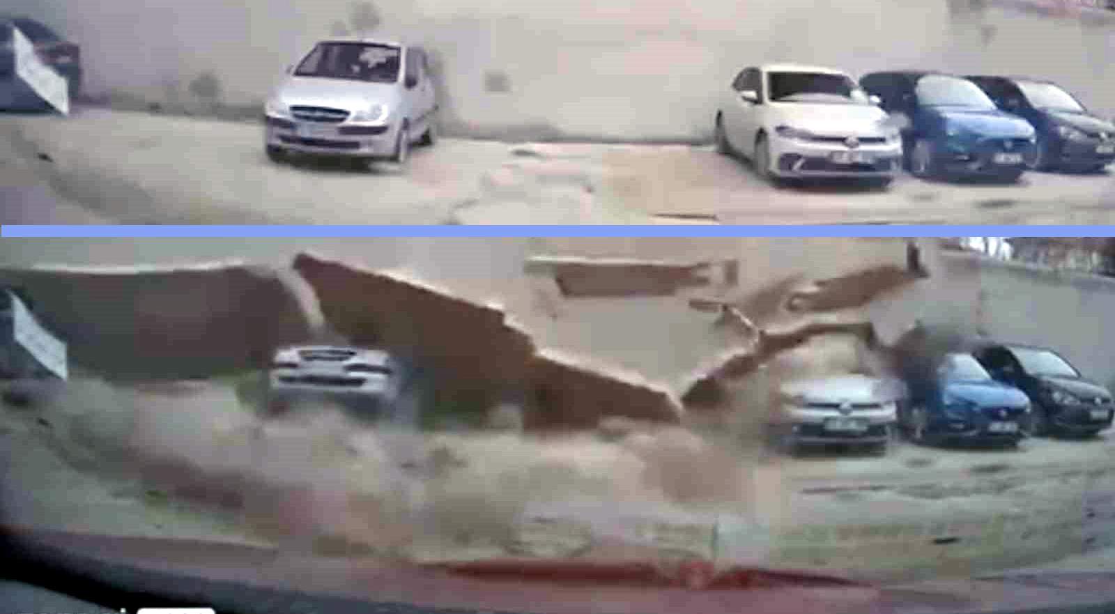 Güclü külək damın kərpic divarını maşınların üstünə aşırdı 