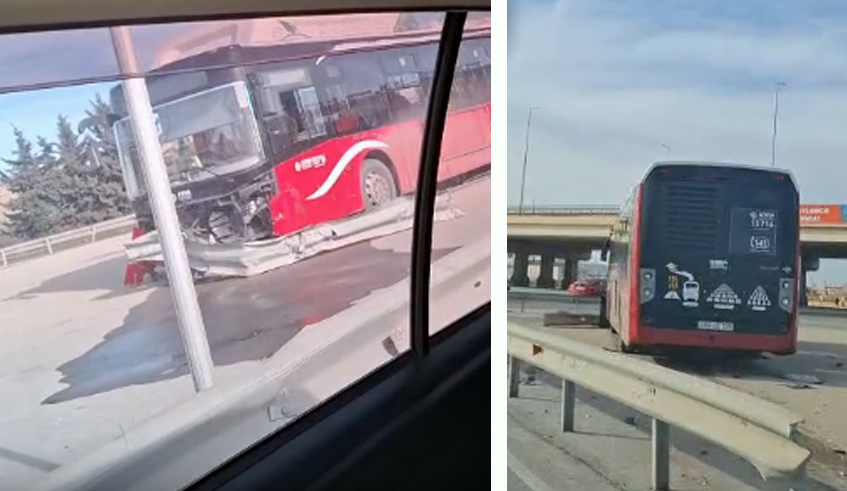 “BakuBus”a məxsus sərnişin avtobusu qəzaya düşüb