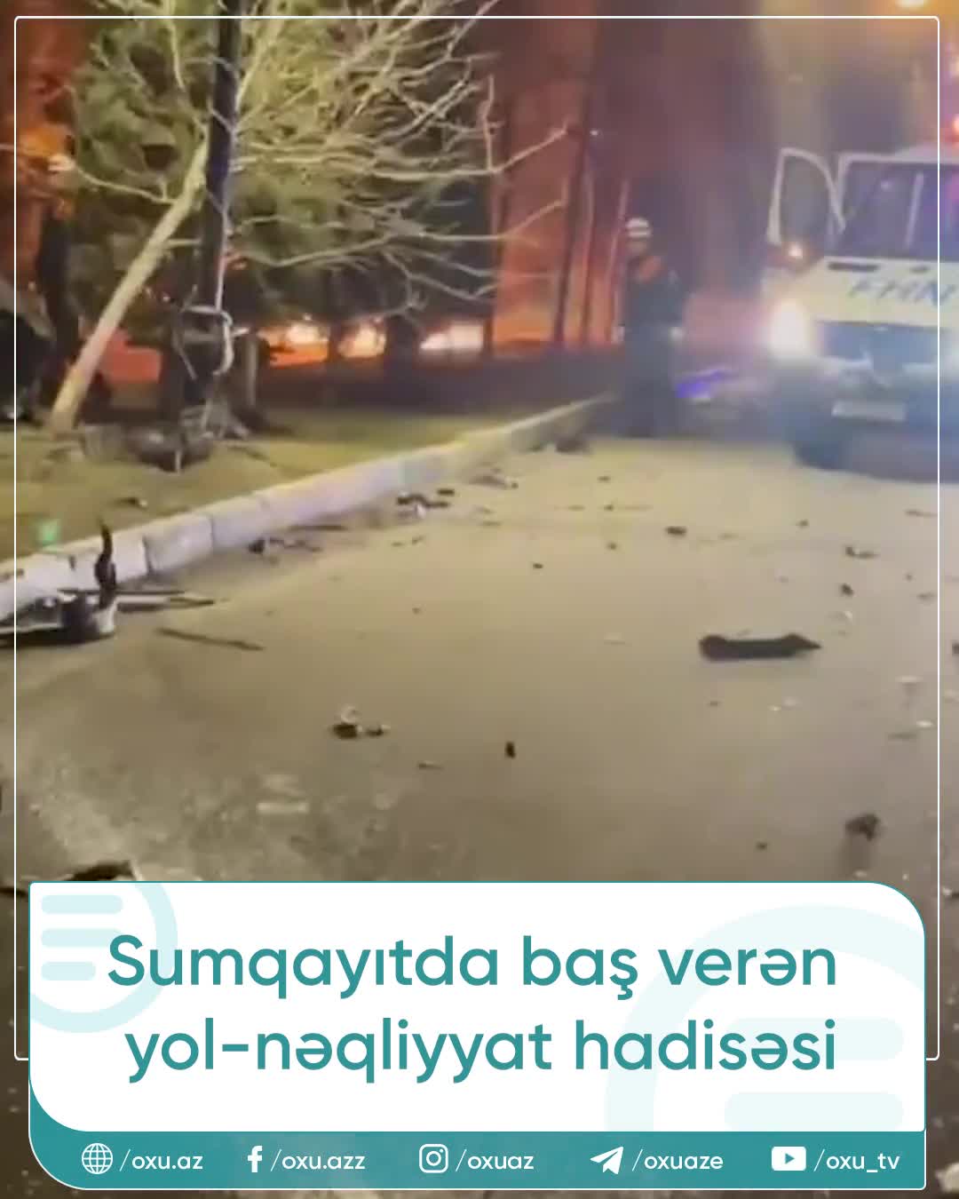 Sumqayıtda iki avtomobil toqquşdu, biri yandı