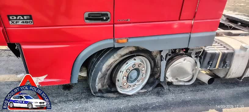 Nasaz yük avtomobilinin təkəri partladı