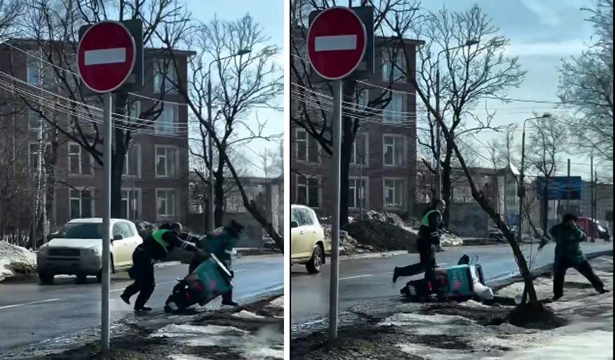 Yol polisi yoxlamadan qaçan skuterli kuryeri yıxaraq saxladı