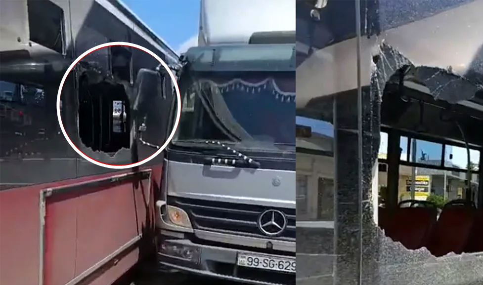 Binəqədidə avtobusla yük maşını toqquşub