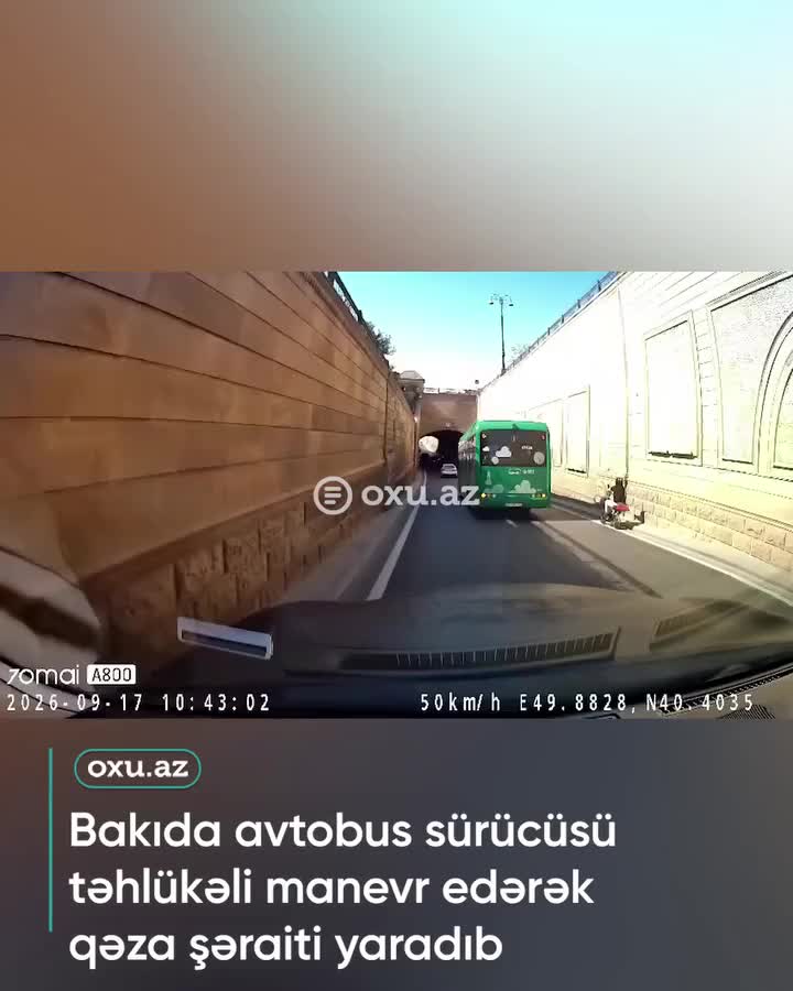 Bakıda avtobus sürücüsündən təhlükəli manevr